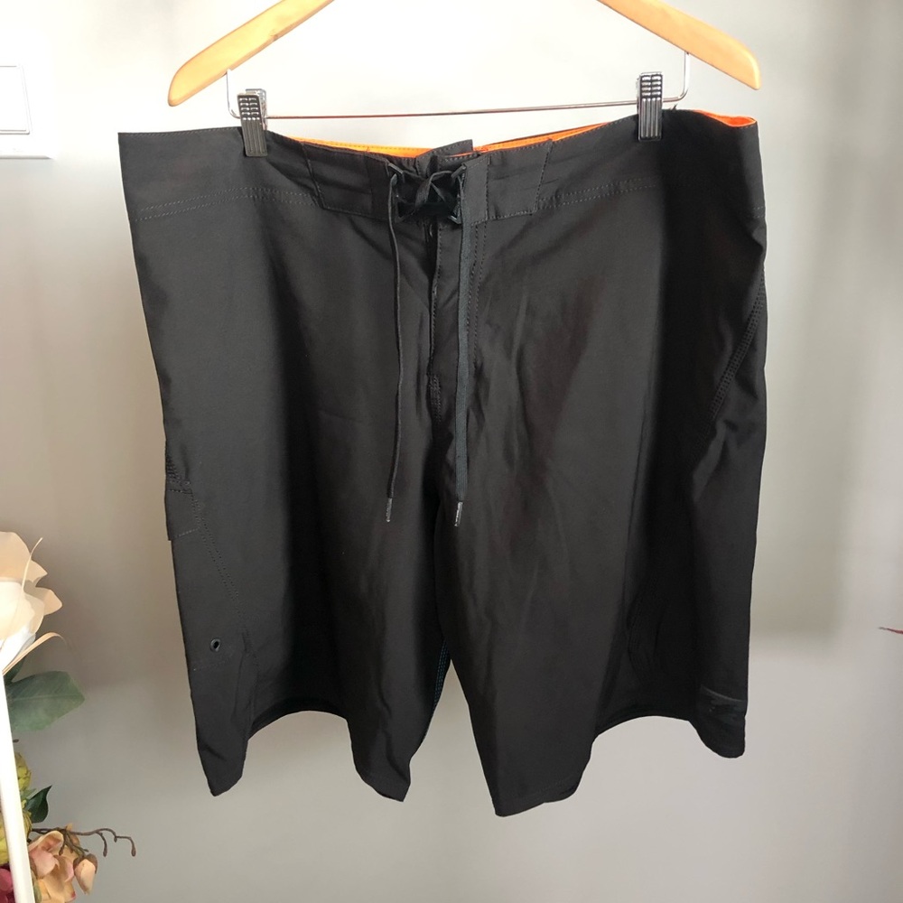 Billabong Black Board Shorts with Bright Orange Waistband